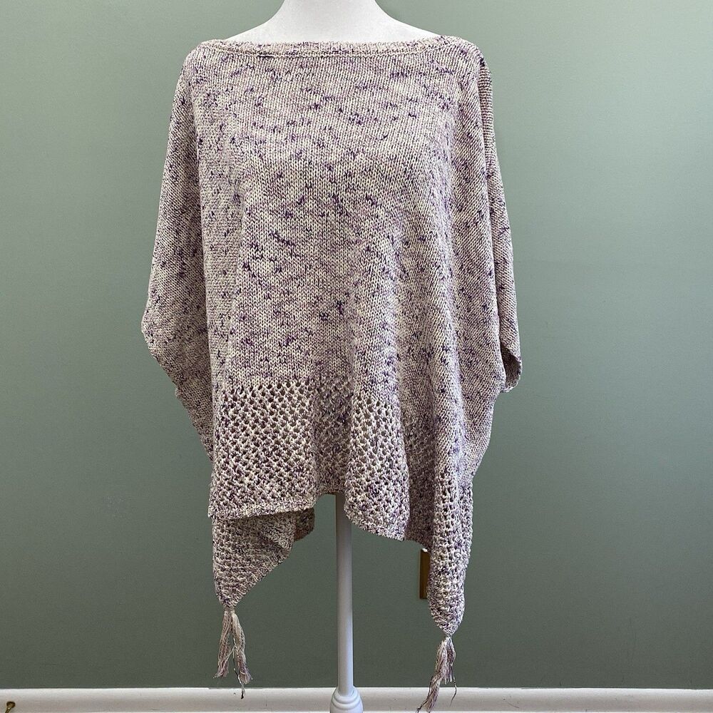 Johnny Was Poncho Sweater Womens One Size Purple Cotton Blend Tassels Boho
